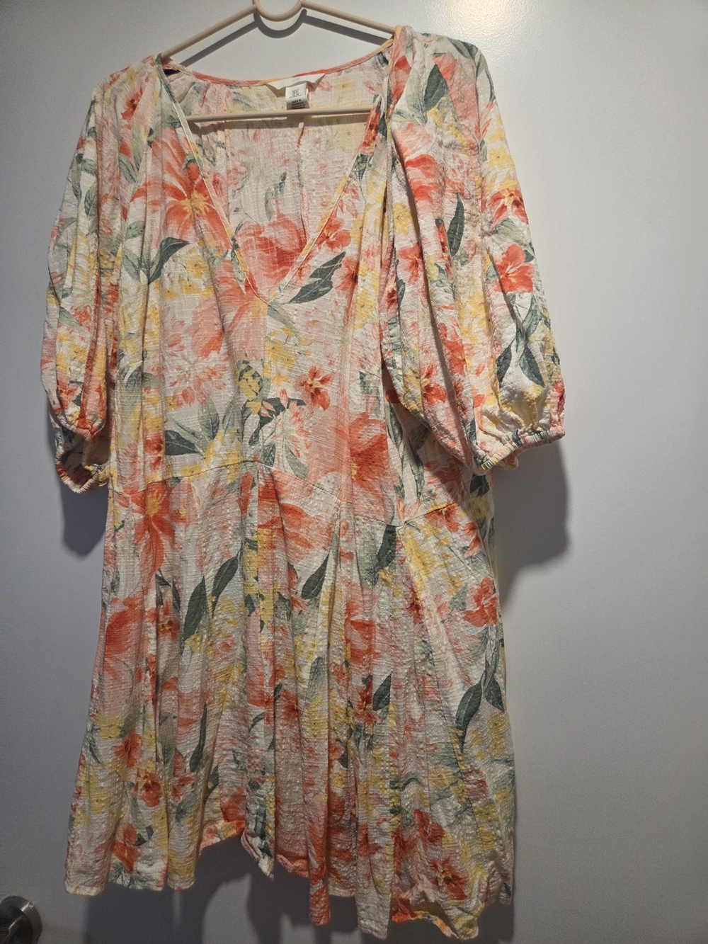H&M Coral & Yellow Floral V-Neck Midi Dress